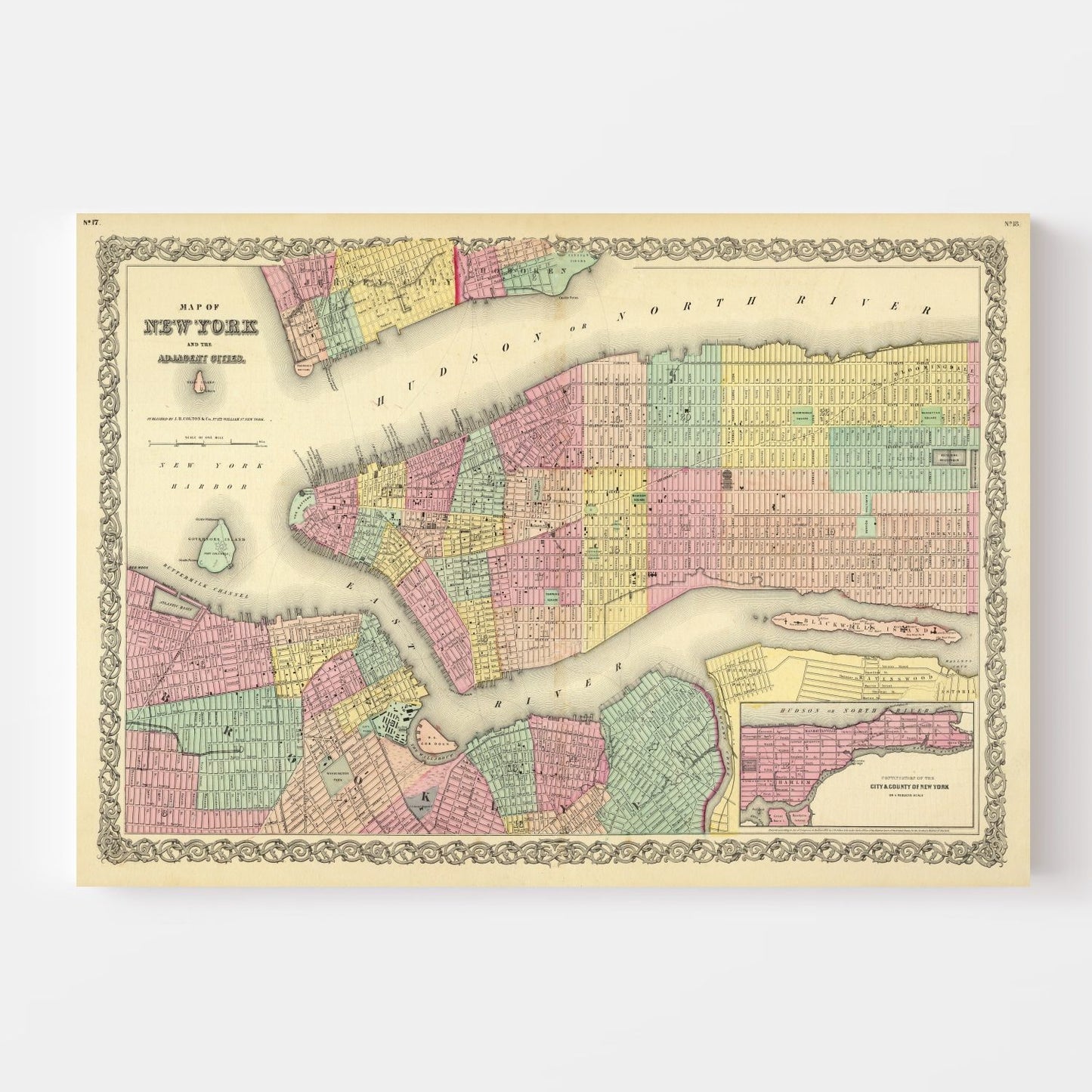 Vintage Map of New York City, New York 1856