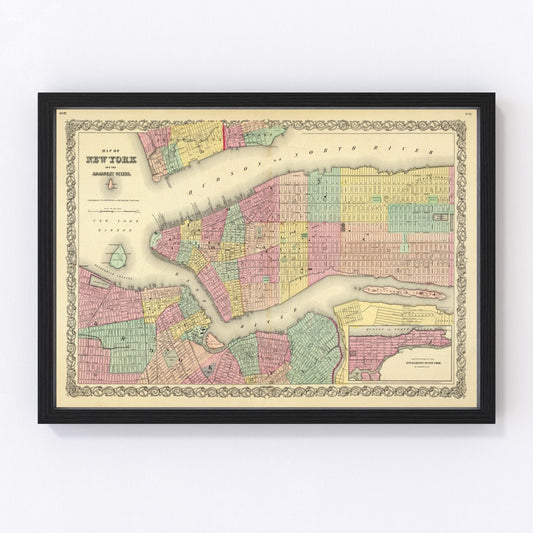 Vintage Map of New York City, New York 1856