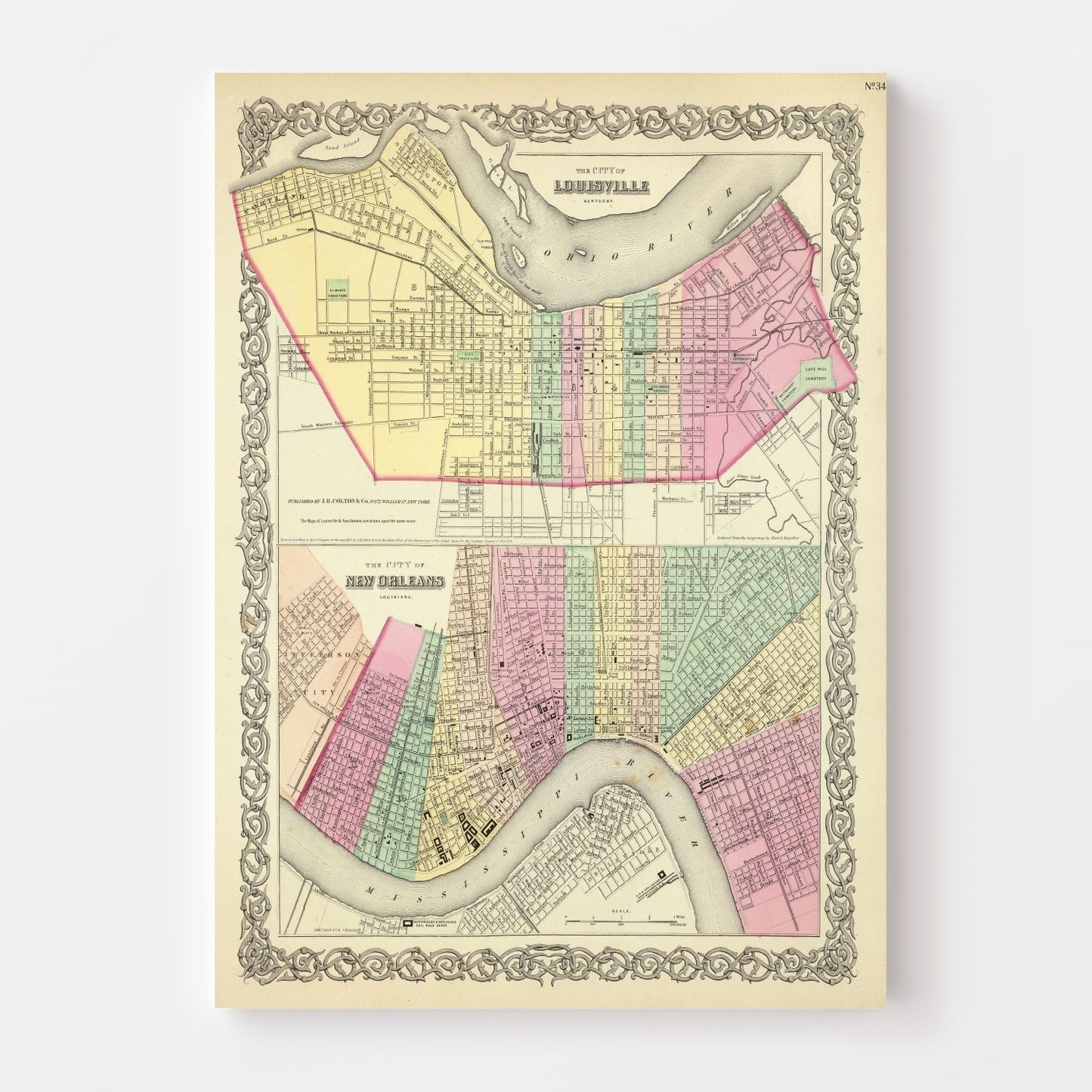 Vintage Map of Louisville, Kentucky 1856