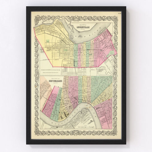 Vintage Map of Louisville, Kentucky 1856