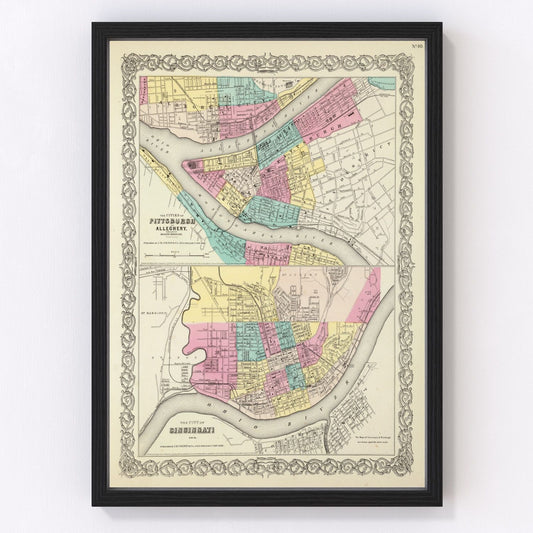 Vintage Map of Cincinnati, Ohio 1856