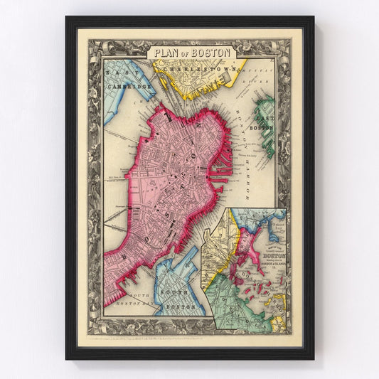 Vintage Map of Boston, Massachusetts 1860