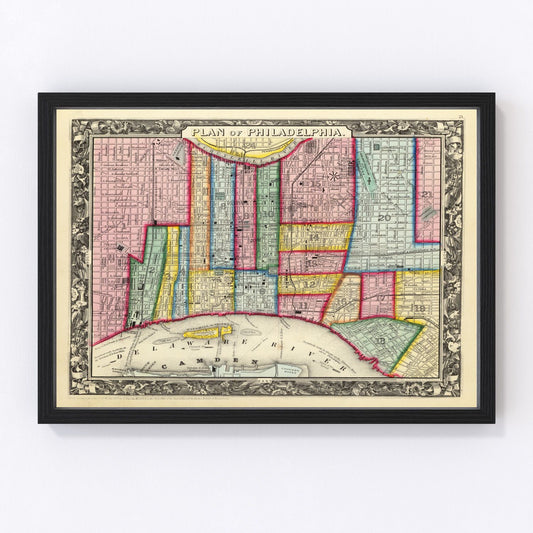 Vintage Map of Philadelphia, Pennsylvania 1860