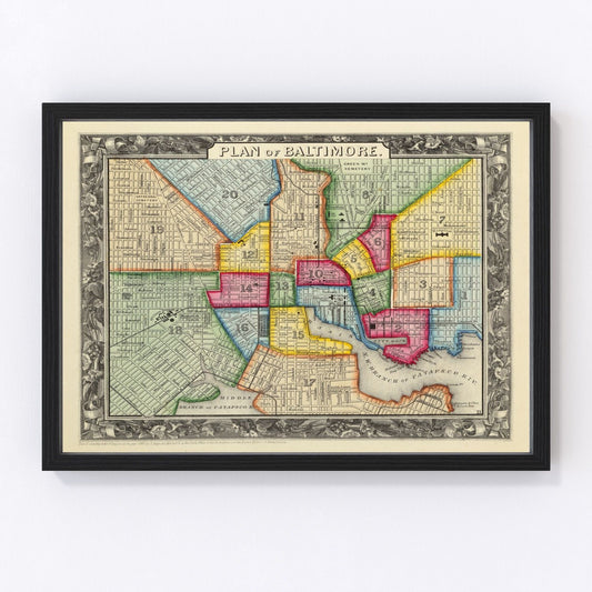 Vintage Map of Baltimore, Maryland 1860