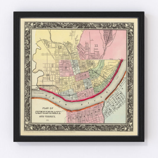 Vintage Map of Cincinnati, Ohio 1860