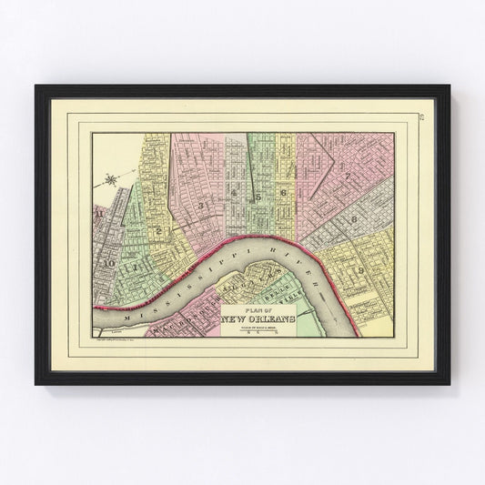 Vintage Map of New Orleans, Louisiana 1890