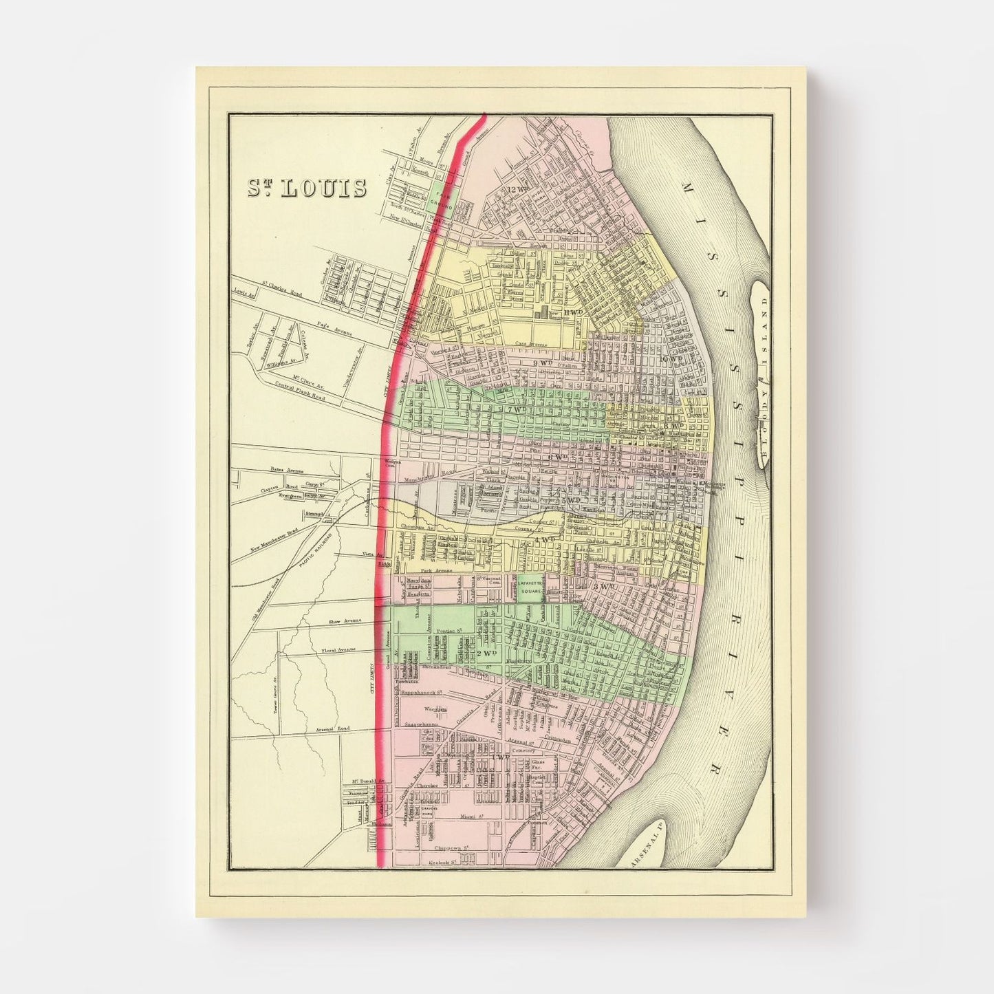 Vintage Map of Saint Louis, Missouri 1890