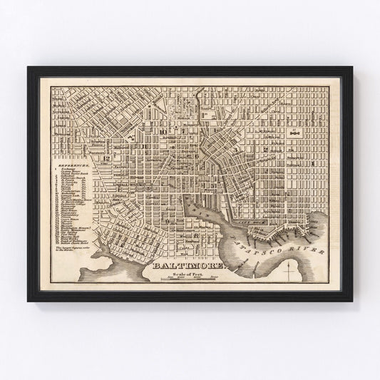 Vintage Map of Baltimore, Maryland 1844