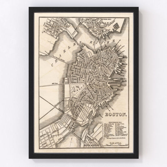 Vintage Map of Boston, Massachusetts 1844