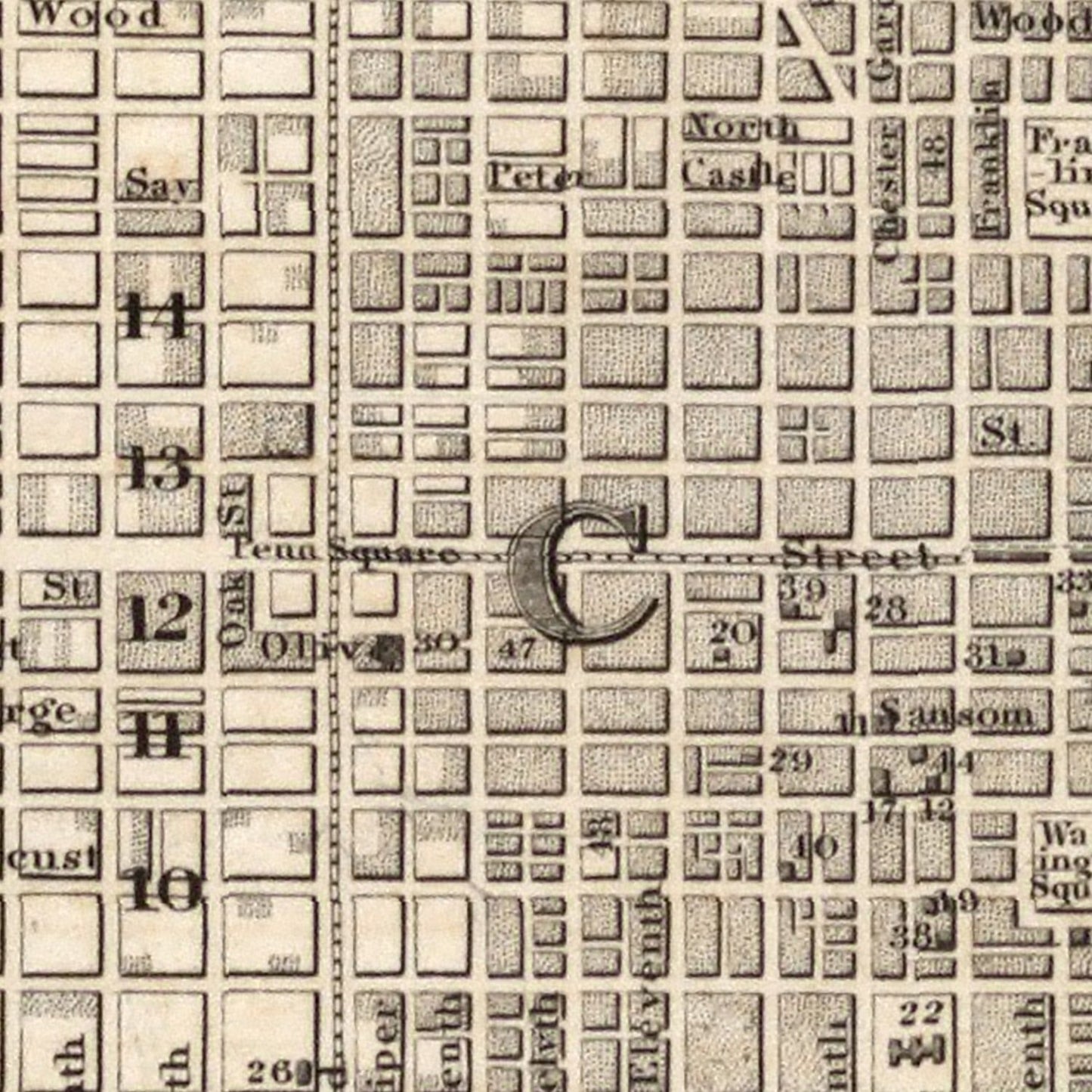 Vintage Map of Philadelphia, Pennsylvania 1844