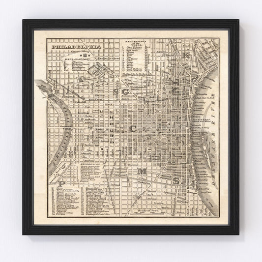 Vintage Map of Philadelphia, Pennsylvania 1844