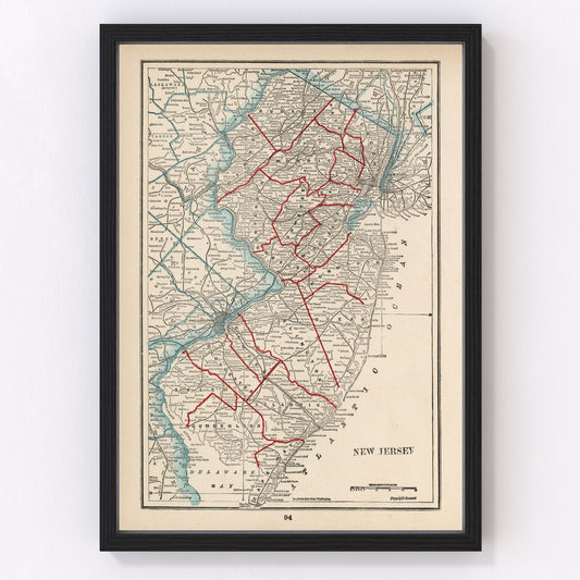 Vintage Map of New Jersey 1893