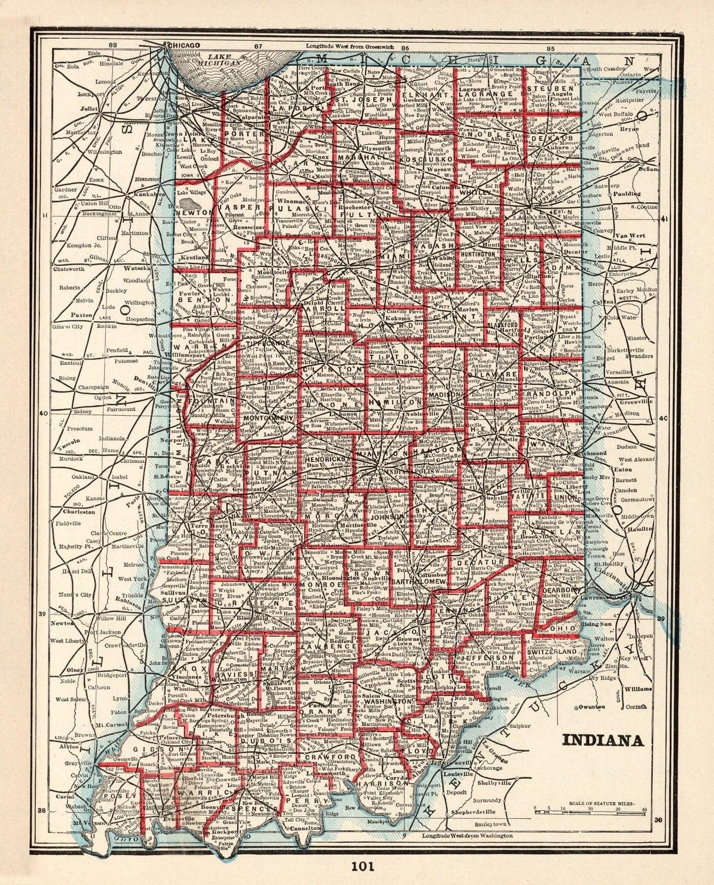 Vintage Map of Indiana 1893