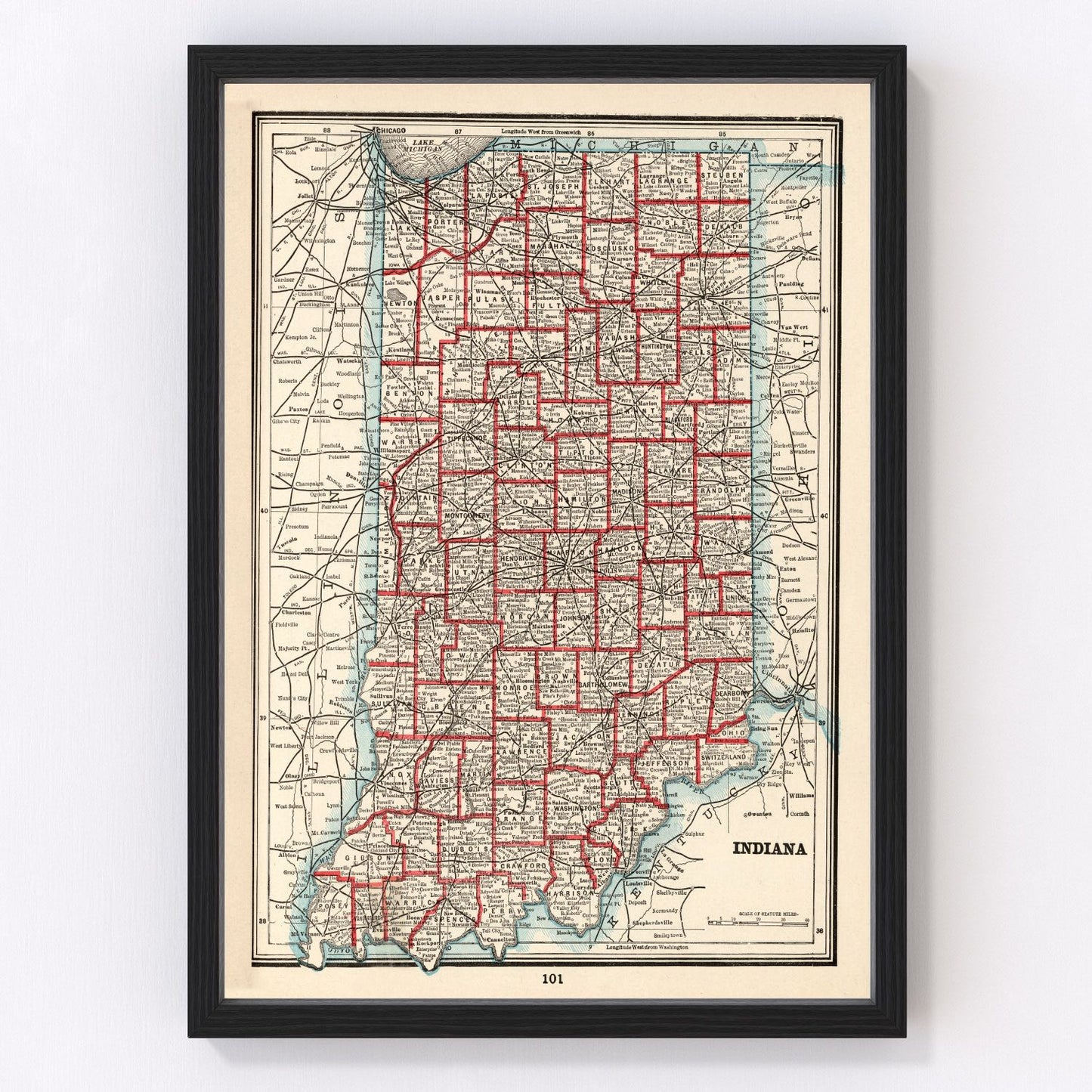 Vintage Map of Indiana 1893