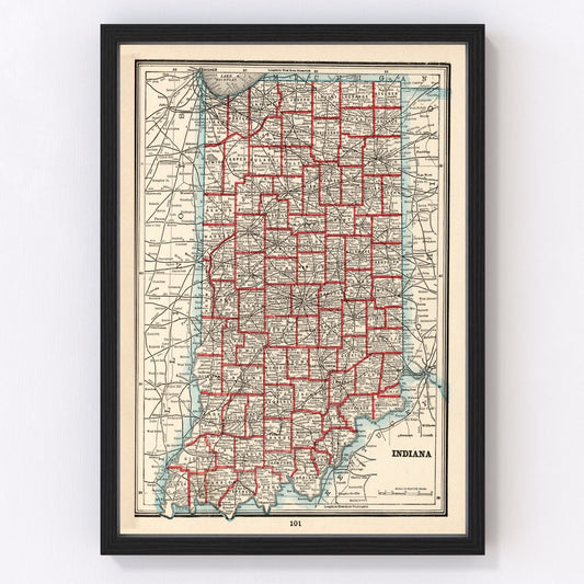 Vintage Map of Indiana 1893