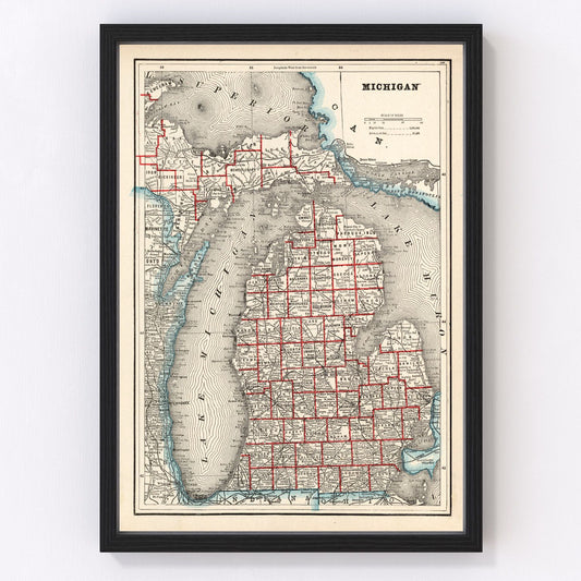 Vintage Map of Michigan 1893