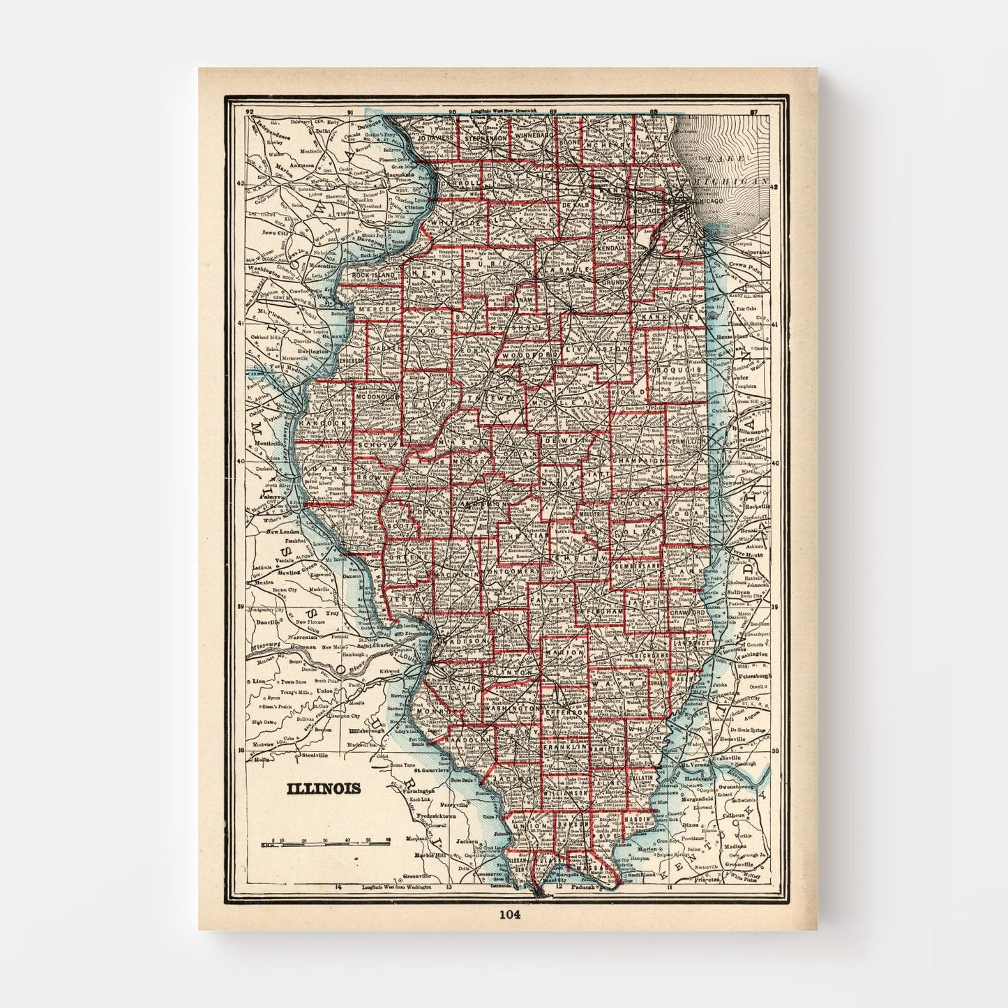 Vintage Map of Illinois 1893