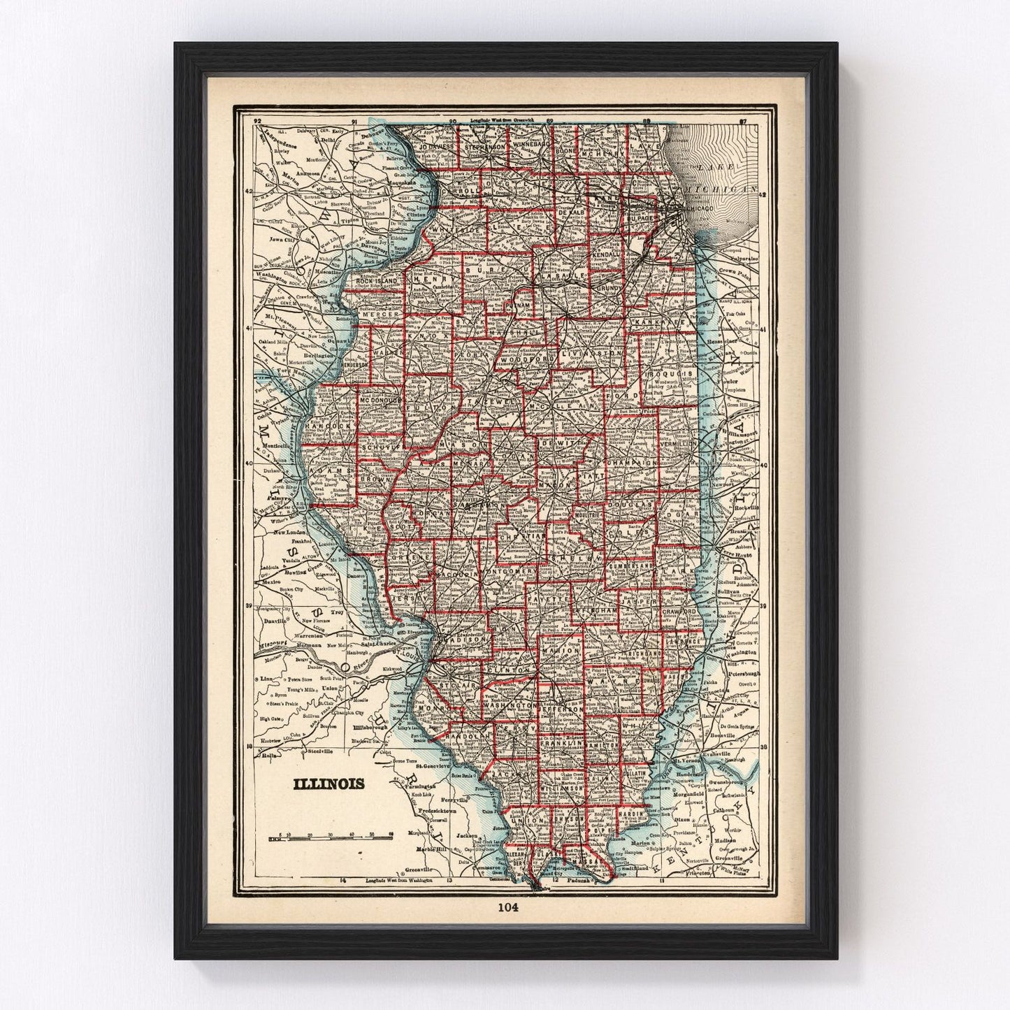 Vintage Map of Illinois 1893