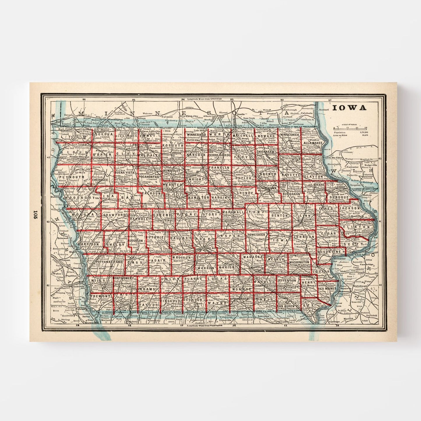 Vintage Map of Iowa 1893