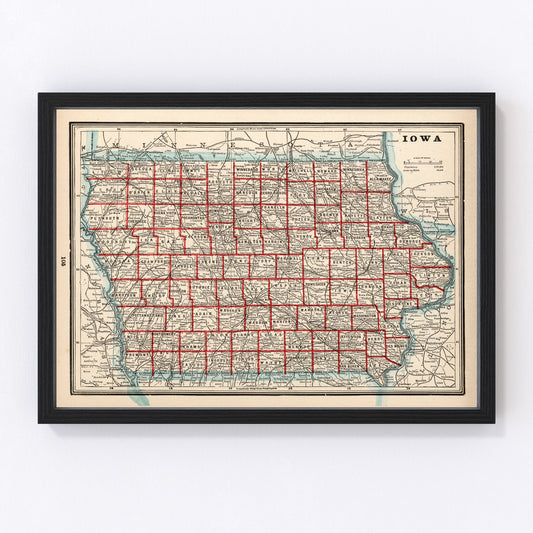 Vintage Map of Iowa 1893
