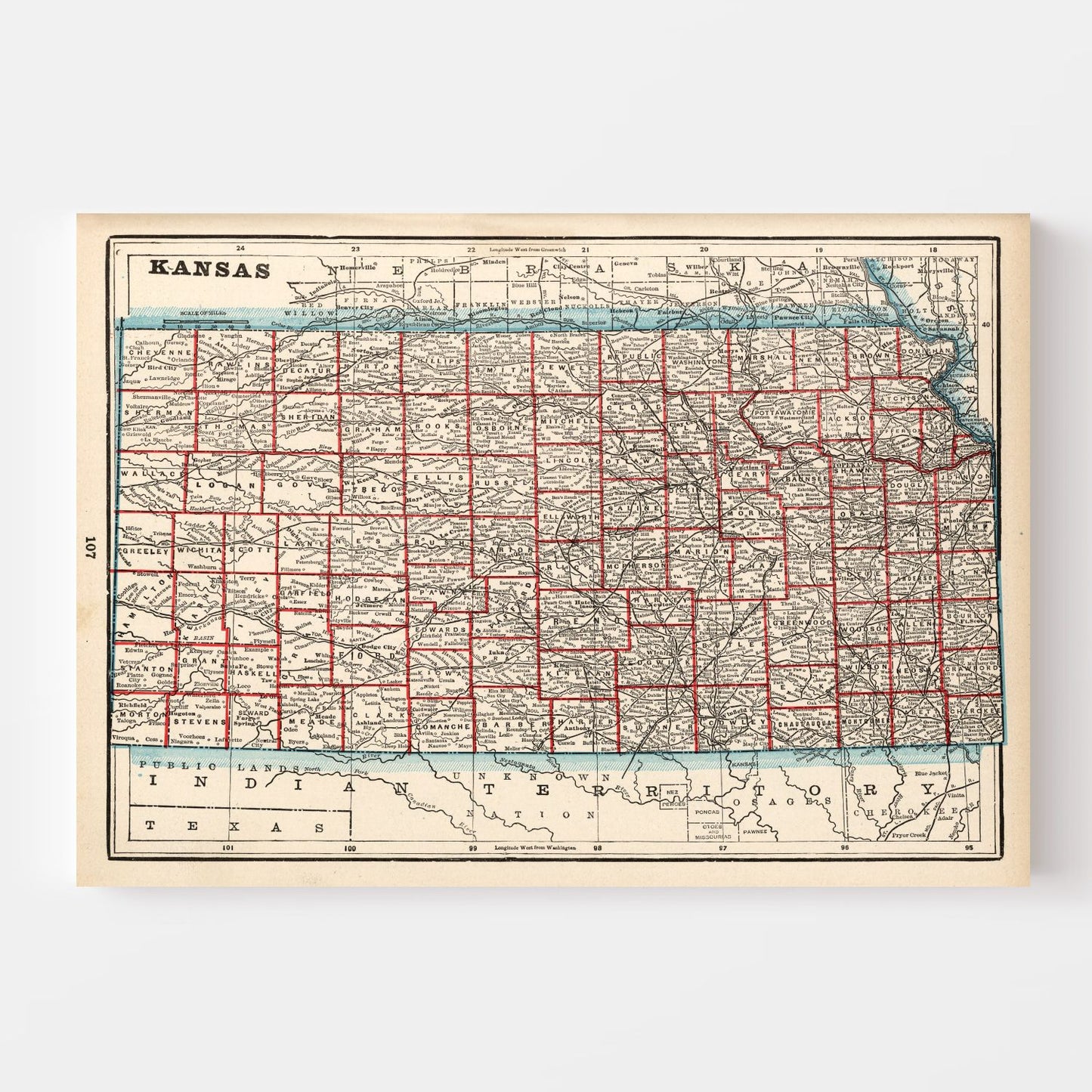Vintage Map of Kansas 1893