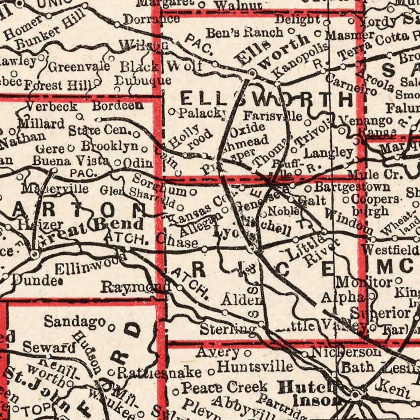 Vintage Map of Kansas 1893
