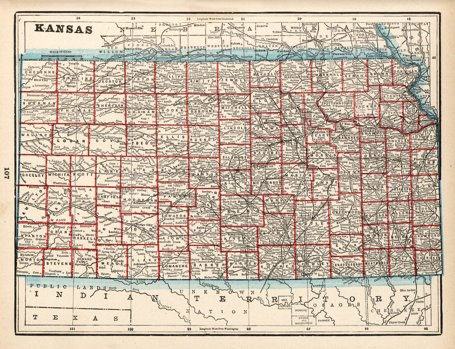 Vintage Map of Kansas 1893