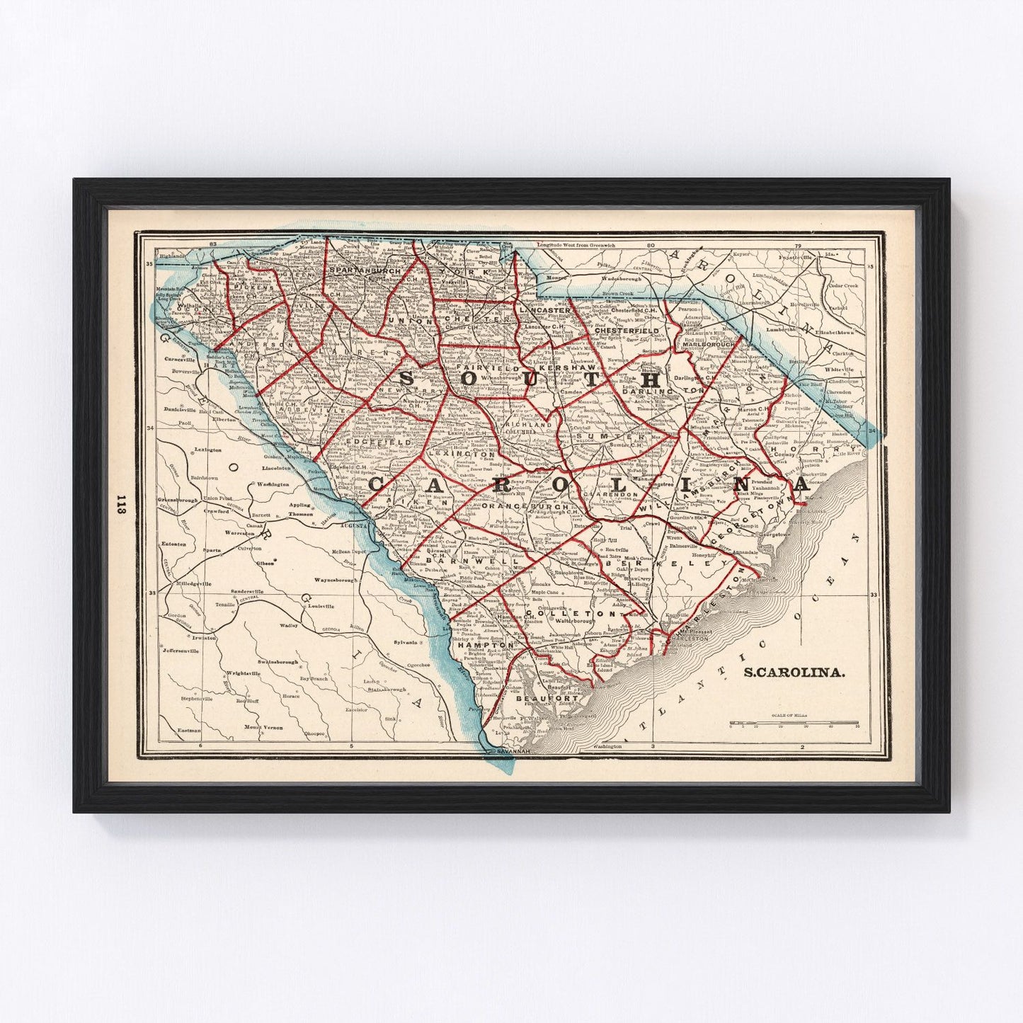 Vintage Map of South Carolina 1893