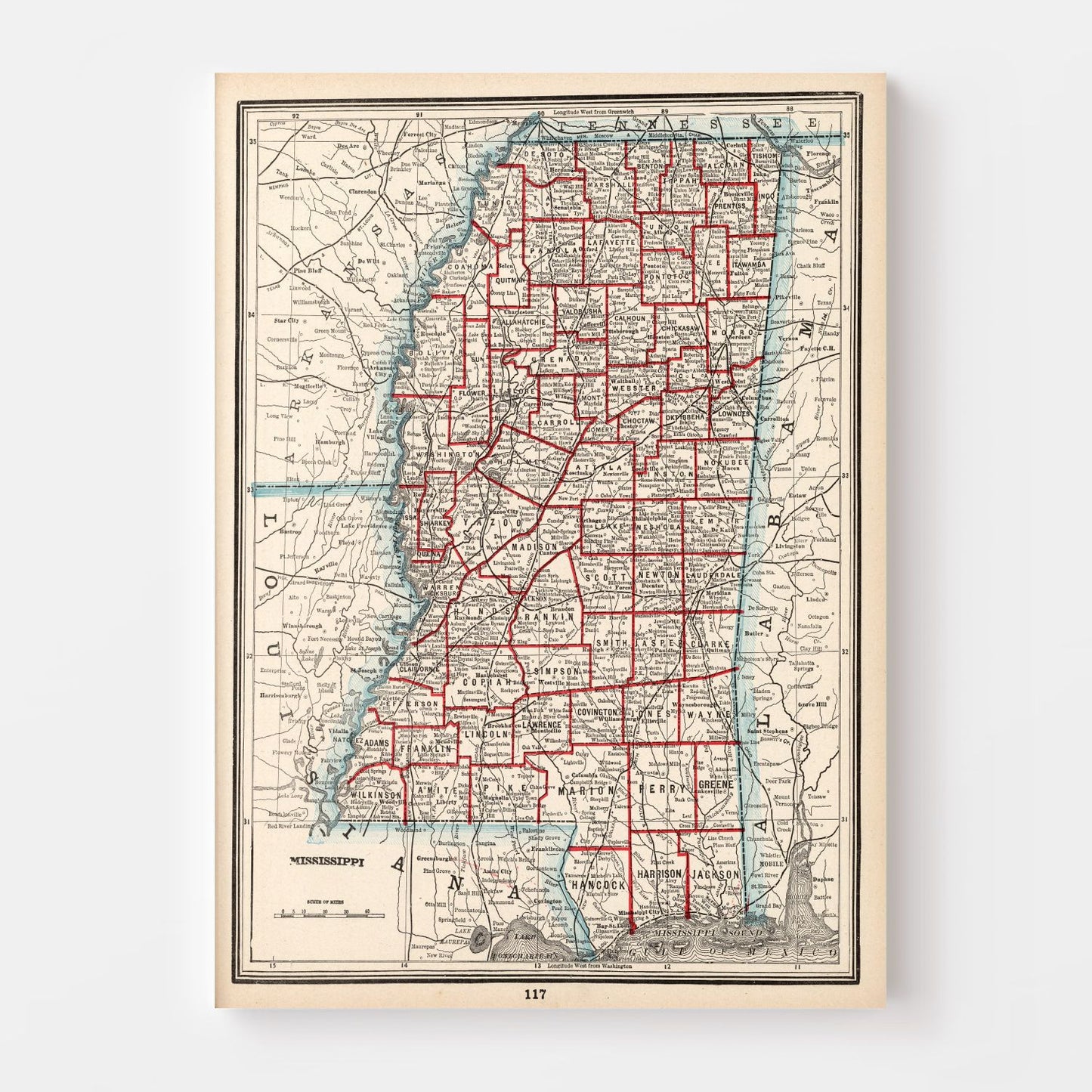 Vintage Map of Mississippi 1893