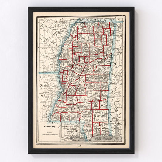 Vintage Map of Mississippi 1893