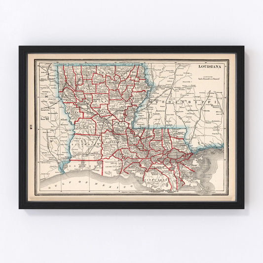 Vintage Map of Louisiana 1893