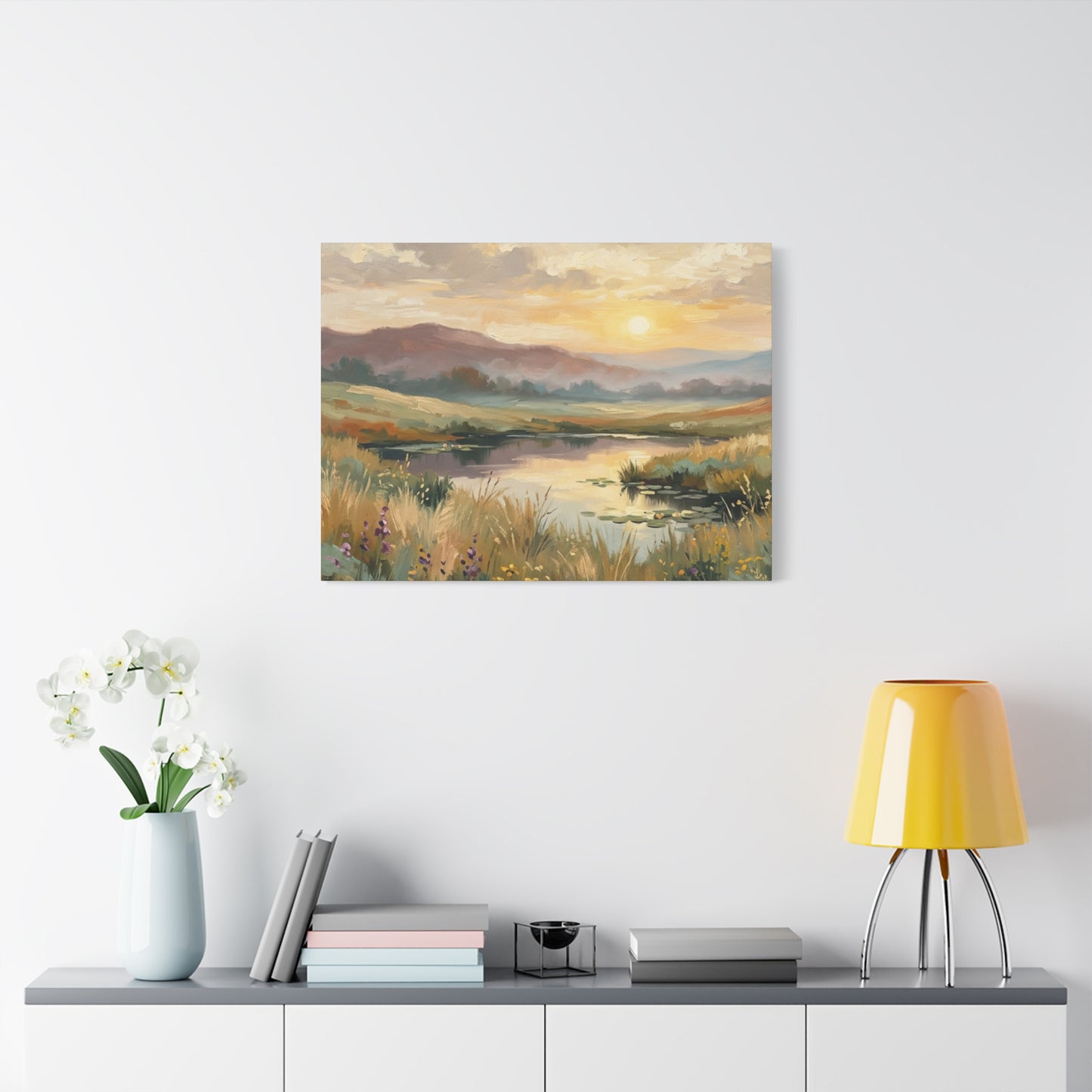 Sunset Meadow Canvas Wall Art — Stretched Matte Landscape Print