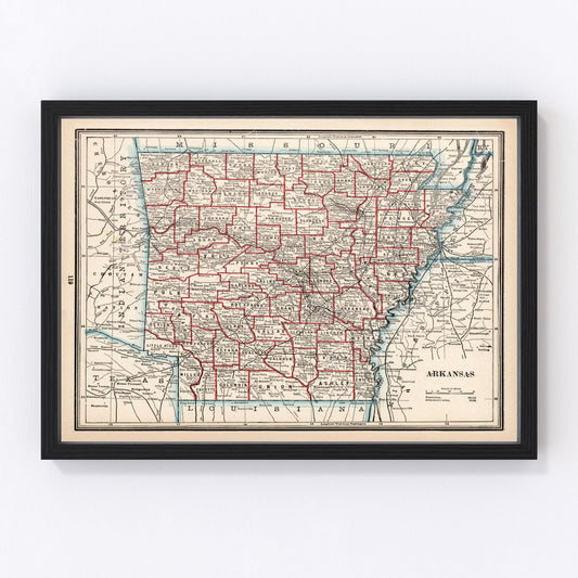 Vintage Map of Arkansas 1893