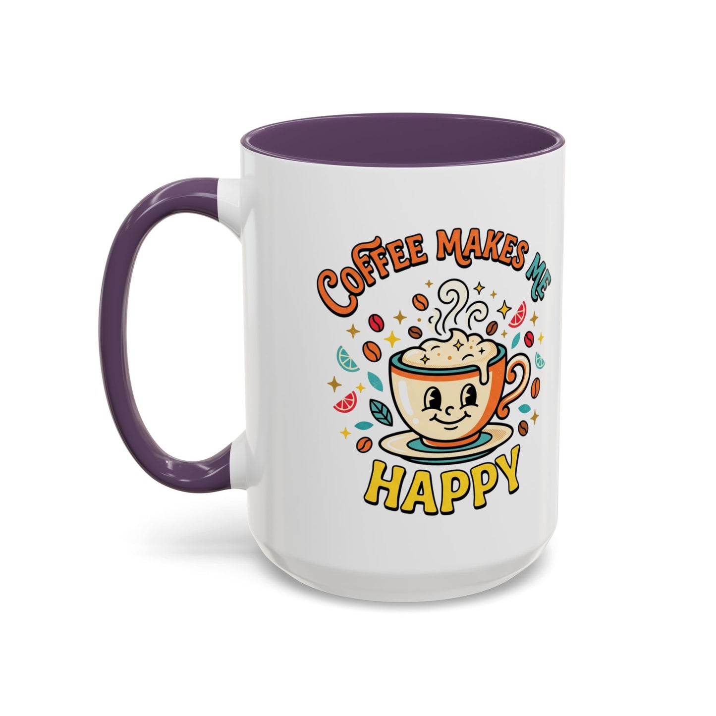 Coffee Mug — "Coffee Makes Me Happy" Cute Retro Accent Mug (11/15oz)