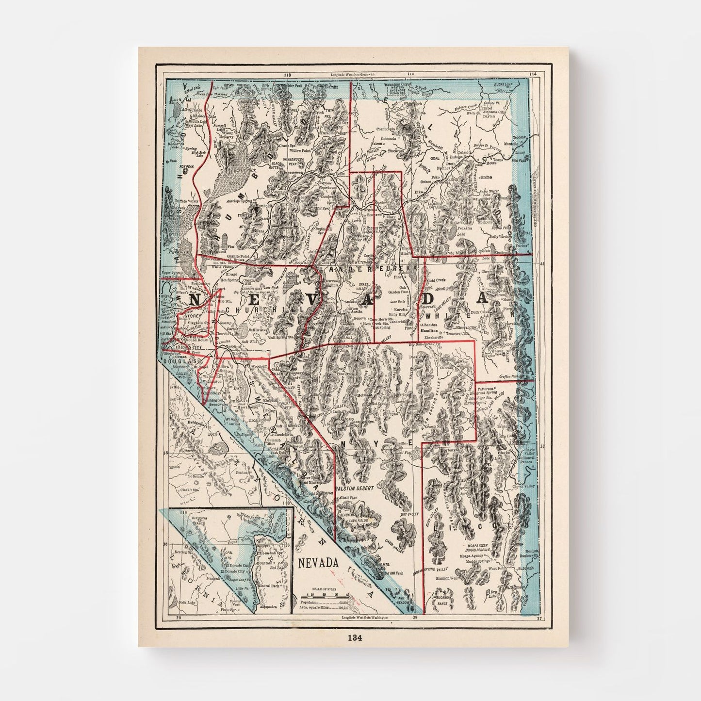Vintage Map of Nevada 1893