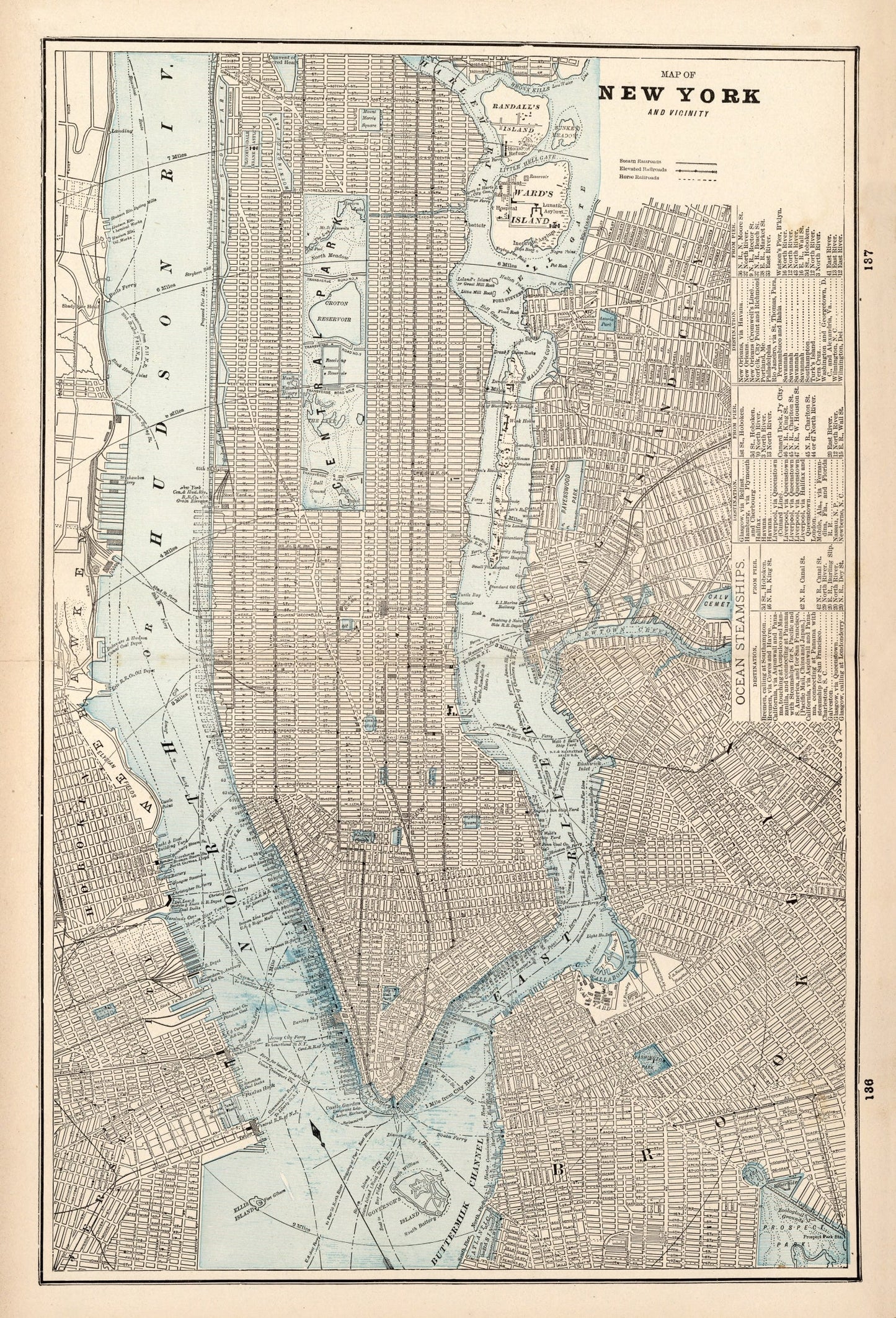 Vintage Map of New York City, New York 1893