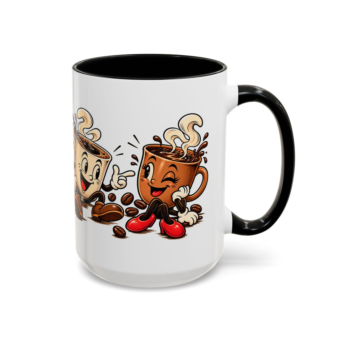 Coffee Cartoon Mug — Cute Dancing Coffee Cups Accent Mug