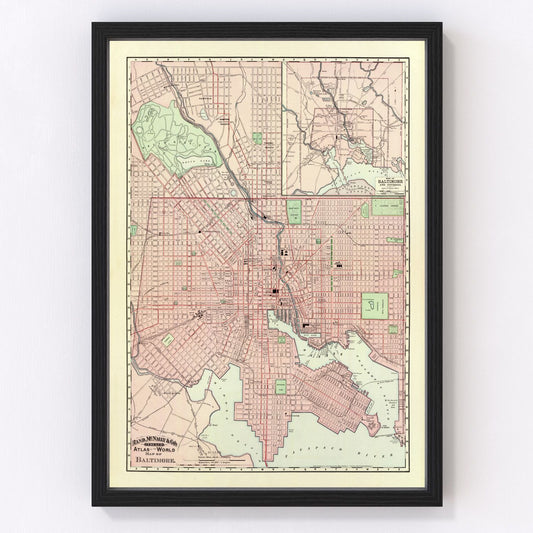 Vintage Map of Baltimore, Maryland 1897