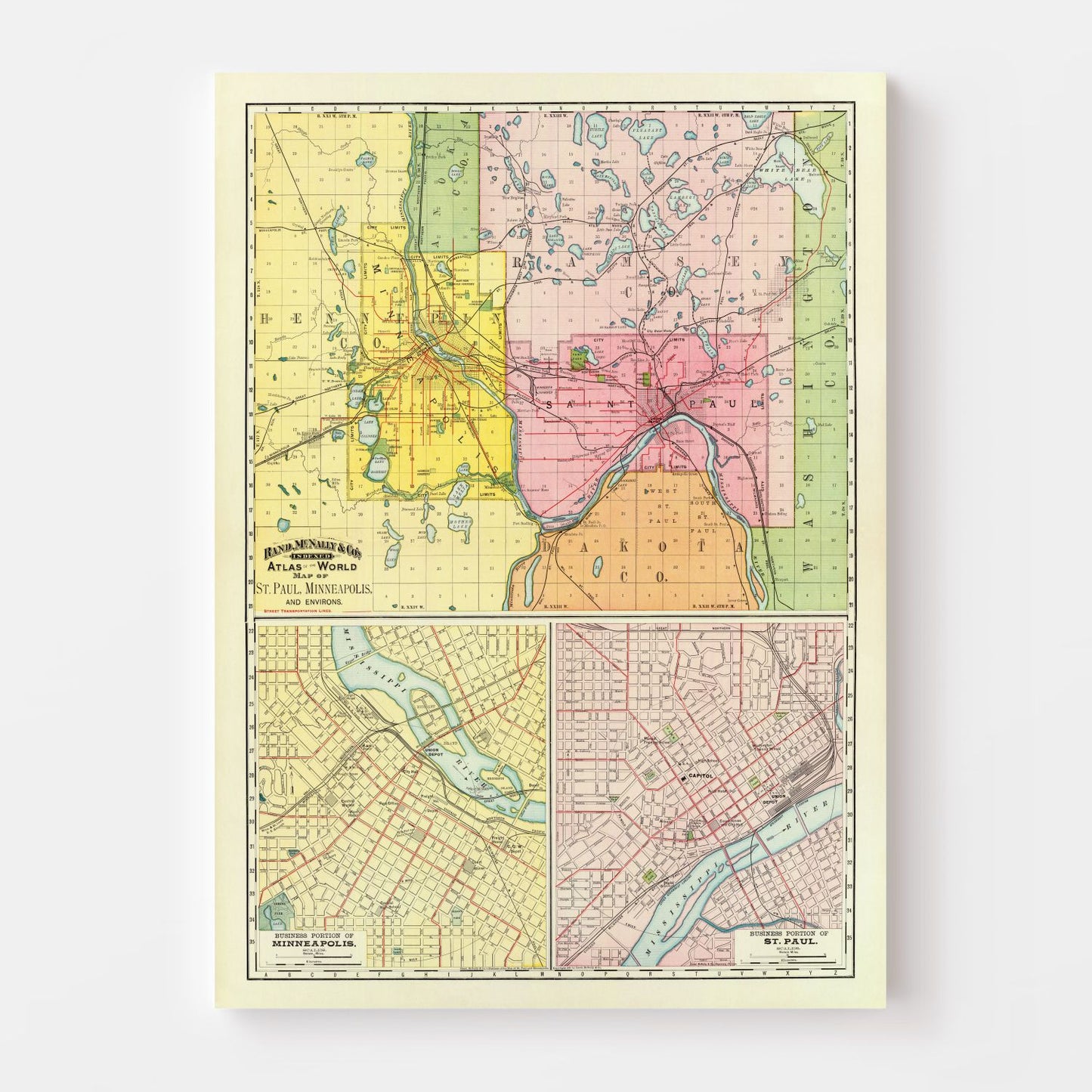 Vintage Map of Saint Paul, Minnesota 1897