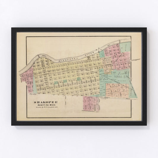 Vintage Map of Shakopee, Minnesota 1874
