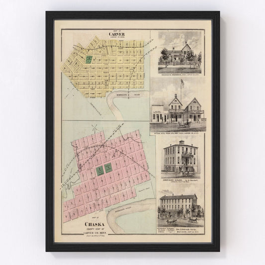 Vintage Map of Carver, Minnesota 1874