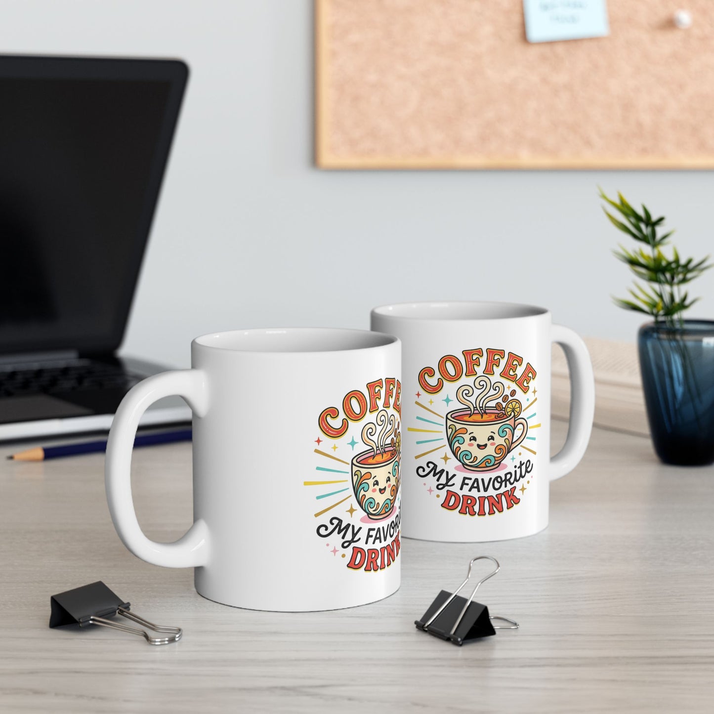 Coffee Mug — 'Coffee My Favorite Drink' Colorful Retro Ceramic Mug (11oz, 15oz)