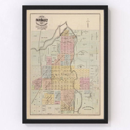 Vintage Map of Faribault, Minnesota 1874