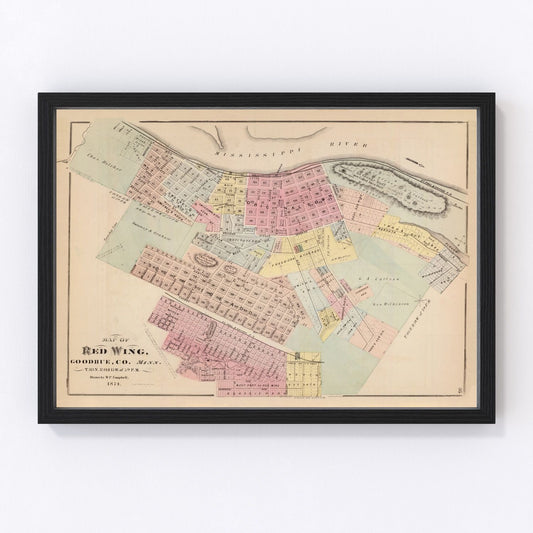 Vintage Map of Red Wing, Minnesota 1874