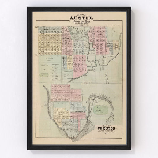 Vintage Map of Austin, Minnesota 1874