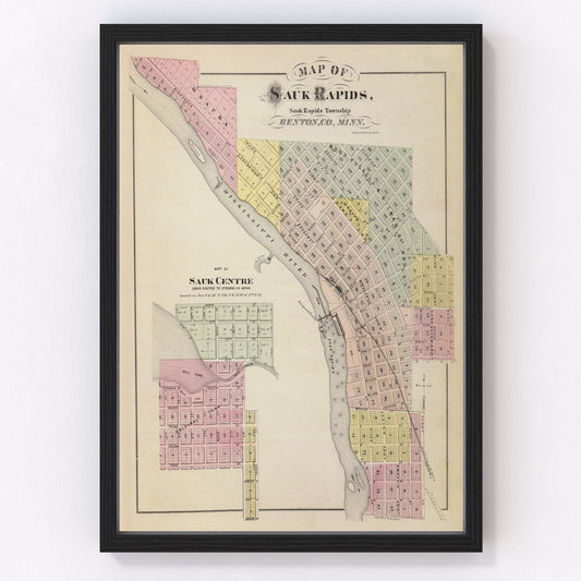 Vintage Map of Sauk Centre, Minnesota 1874