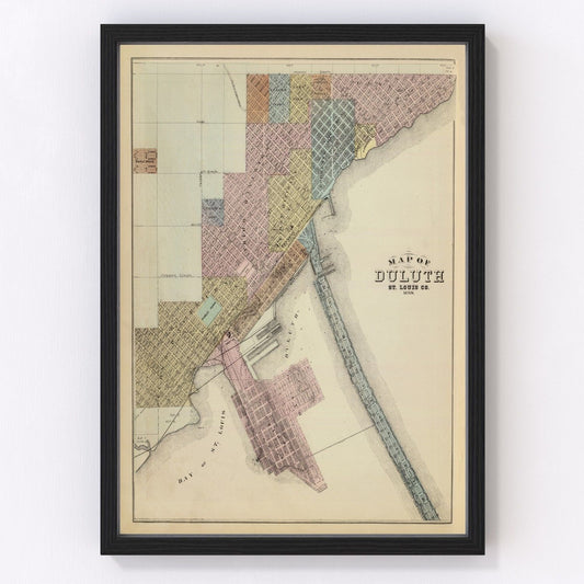 Vintage Map of Duluth, Minnesota 1874