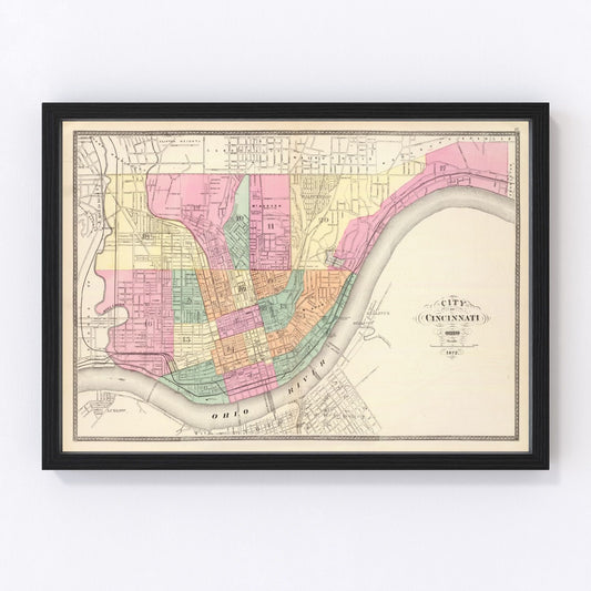 Vintage Map of Cincinnati, Ohio 1872