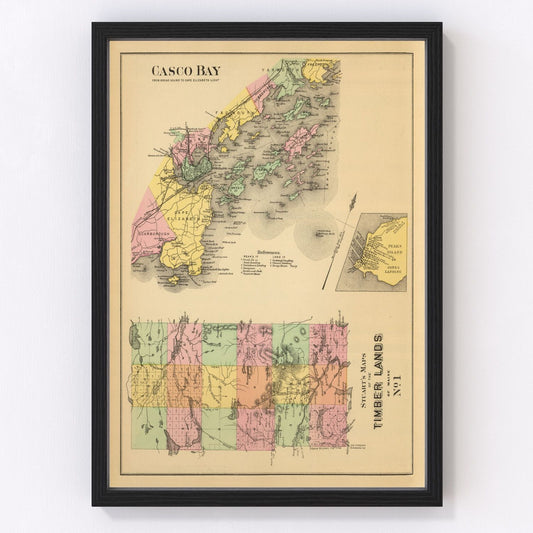 Vintage Map of Casco Bay, Maine 1894