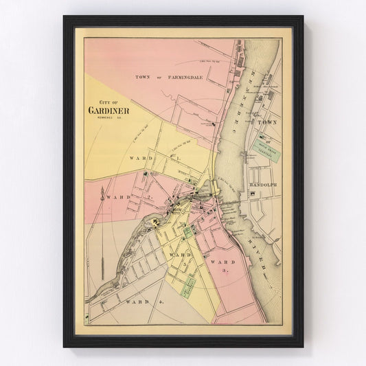 Vintage Map of Gardiner, Maine 1894